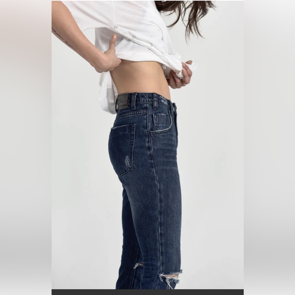 One Teaspoon Super High Waist Freebirds II Distressed Blue Jeans Size 27